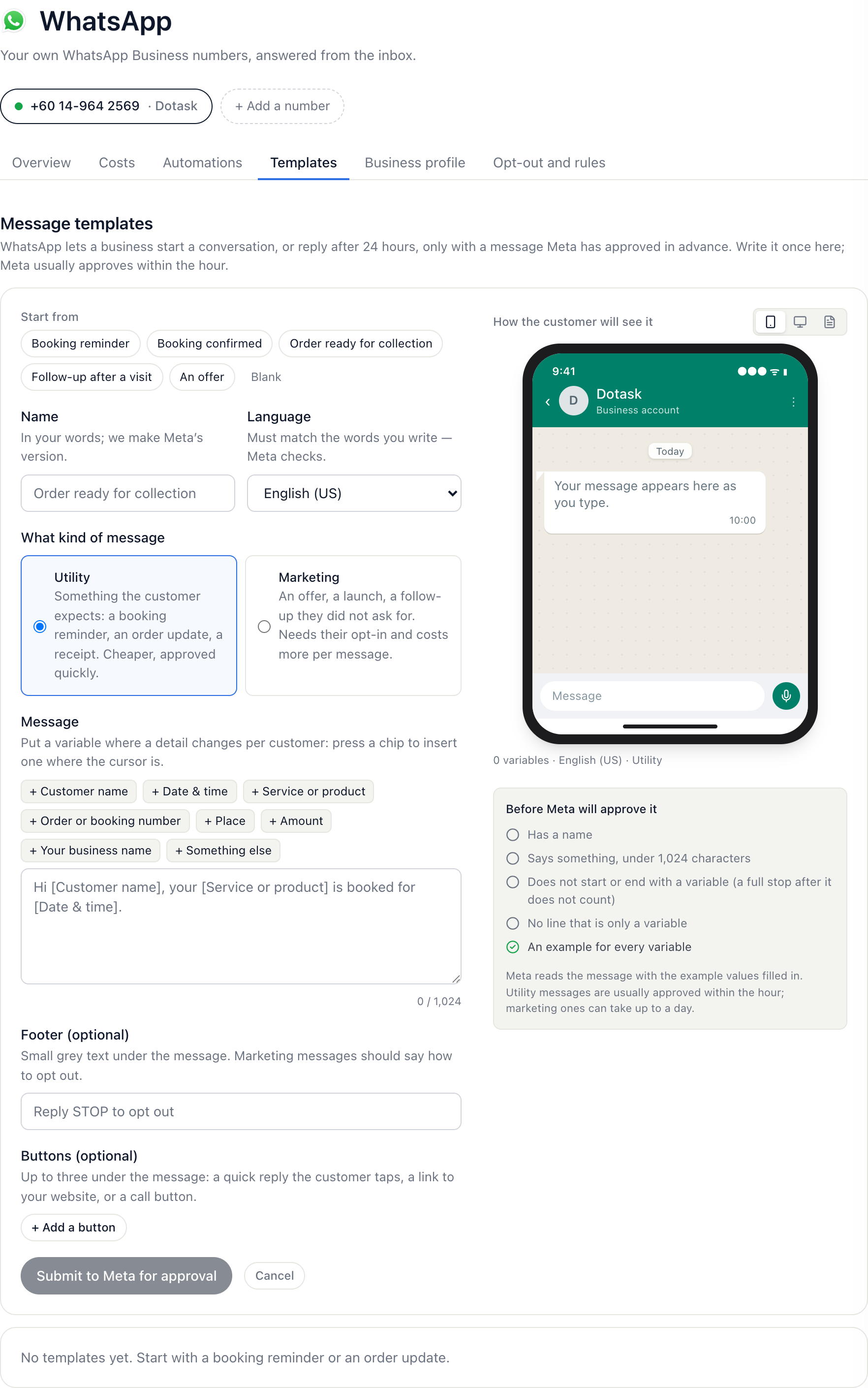 The Templates tab with the new template builder